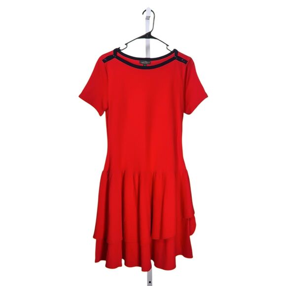 Ralph Lauren Women's Dress Red Navy Blue Tiered Layered Preppy Nautical Size S - Picture 1 of 8